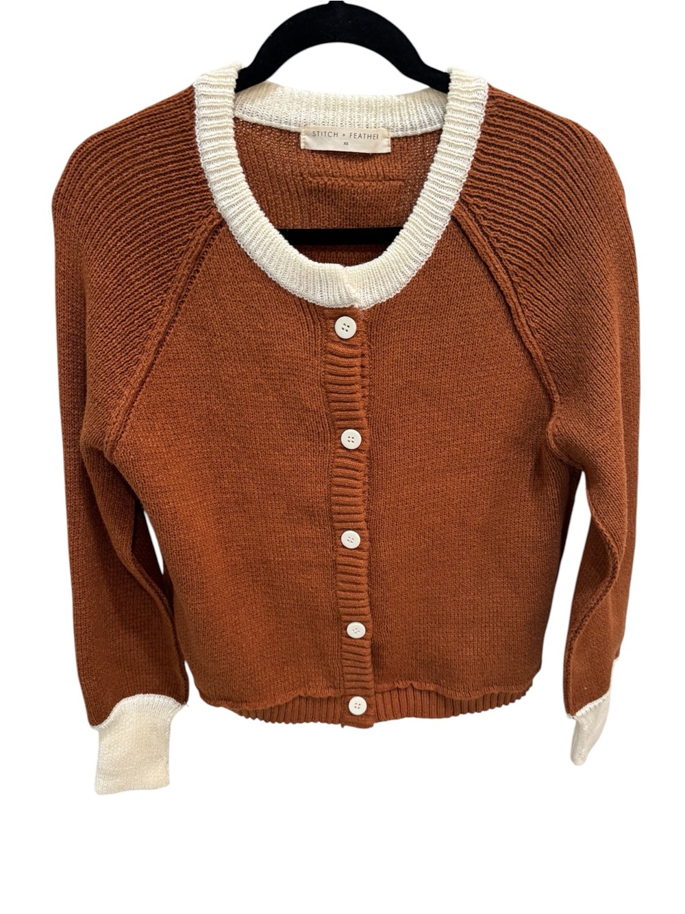 Stitch & Feather Carnigan Rust/Cream Button Up Chunky XS Fall